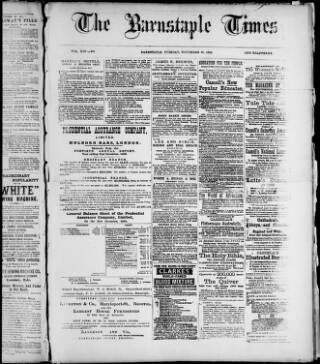 cover page of Barnstaple Times published on November 26, 1889