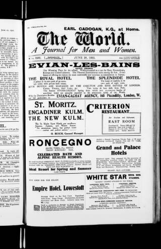 cover page of The World published on June 18, 1912