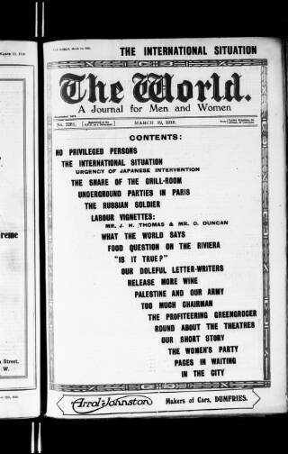cover page of The World published on March 19, 1918