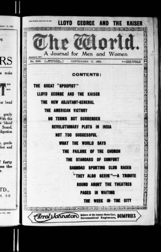 cover page of The World published on September 17, 1918