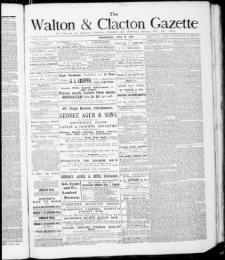 cover page of Walton Gazette and Harwich and Dovercourt Advertiser published on June 18, 1884