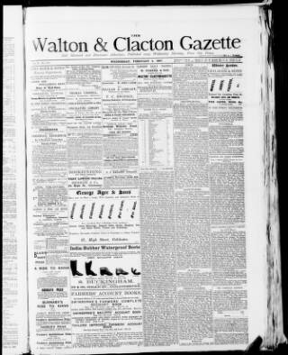 cover page of Walton Gazette and Harwich and Dovercourt Advertiser published on February 2, 1887