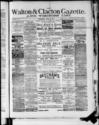 cover page of Walton Gazette and Harwich and Dovercourt Advertiser published on June 18, 1890