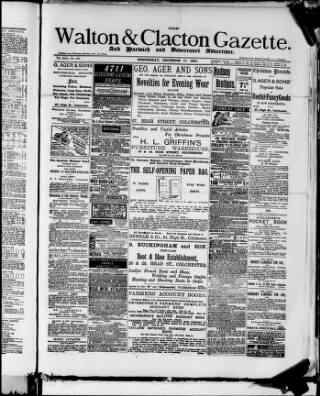 cover page of Walton Gazette and Harwich and Dovercourt Advertiser published on December 17, 1890