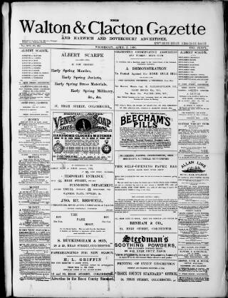 cover page of Walton Gazette and Harwich and Dovercourt Advertiser published on April 5, 1893
