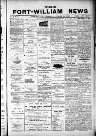cover page of Fort-William News published on August 11, 1898