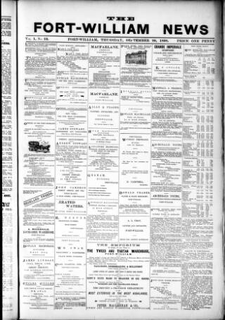 cover page of Fort-William News published on September 29, 1898