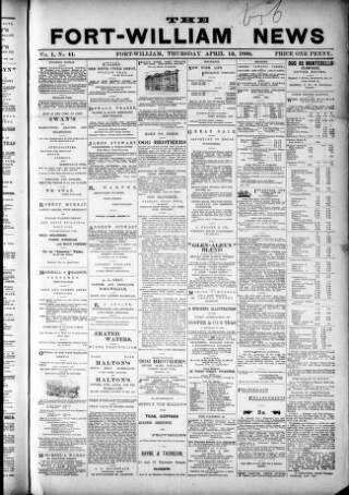 cover page of Fort-William News published on April 13, 1899