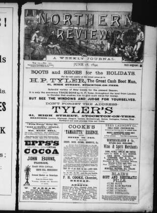 cover page of Northern Review published on June 18, 1892