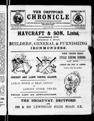 cover page of Deptford Chronicle published on June 26, 1897