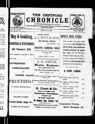 cover page of Deptford Chronicle published on March 19, 1898