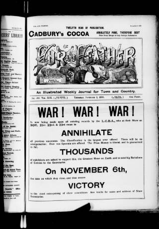 cover page of Fur and Feather published on November 2, 1899