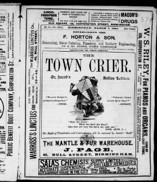 cover page of Birmingham Town Crier published on March 7, 1891