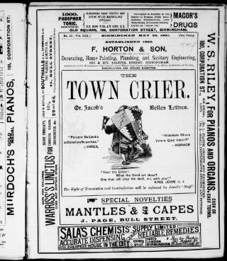 cover page of Birmingham Town Crier published on May 23, 1891