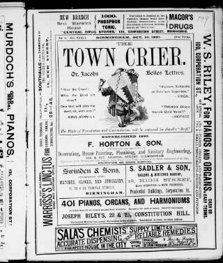 cover page of Birmingham Town Crier published on October 10, 1891