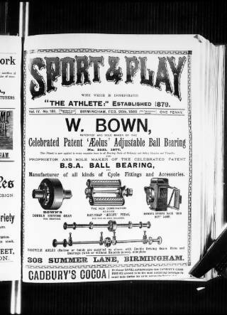 cover page of Sports and Play published on February 26, 1889
