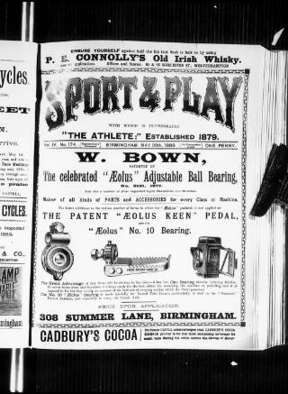 cover page of Sports and Play published on May 28, 1889