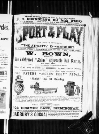 cover page of Sports and Play published on June 18, 1889