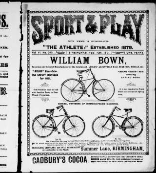 cover page of Sports and Play published on February 10, 1891