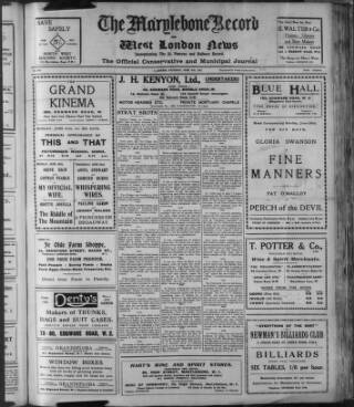 cover page of St. Marylebone and Paddington Record published on June 18, 1927