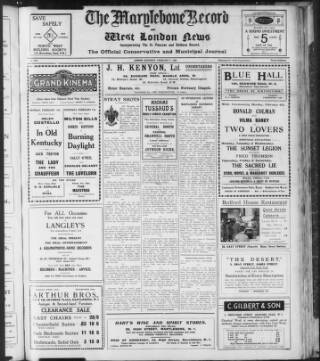 cover page of St. Marylebone and Paddington Record published on February 2, 1929