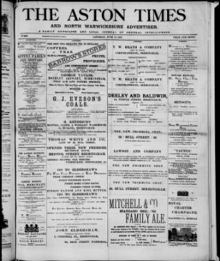 cover page of Aston Times published on June 18, 1887