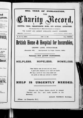 cover page of Charity Record published on June 18, 1908