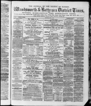 cover page of Wandsworth & Battersea District Times published on April 4, 1874
