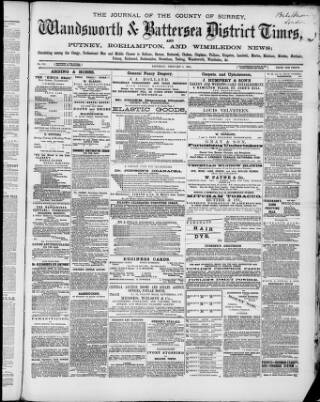cover page of Wandsworth & Battersea District Times published on February 2, 1884