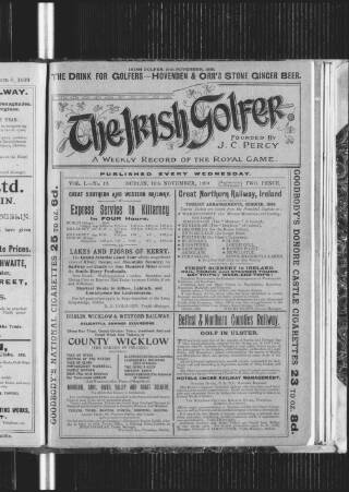cover page of Irish Golfer published on November 15, 1899