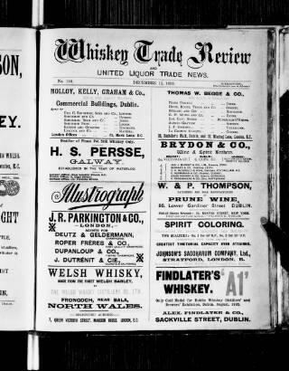 cover page of Whiskey Trade Review (Dublin) published on December 15, 1893