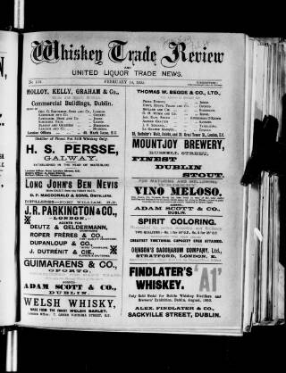 cover page of Whiskey Trade Review (Dublin) published on February 18, 1895
