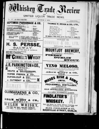 cover page of Whiskey Trade Review (Dublin) published on October 5, 1895