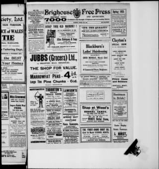 cover page of Brighouse Free Press and District Advertiser published on March 19, 1925
