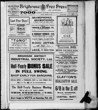 cover page of Brighouse Free Press and District Advertiser published on February 2, 1928