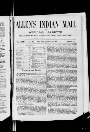cover page of Allen's Indian Mail published on March 19, 1877