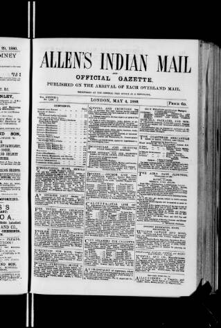 cover page of Allen's Indian Mail published on May 4, 1880