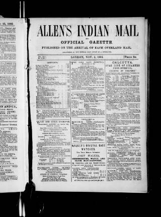 cover page of Allen's Indian Mail published on November 2, 1882