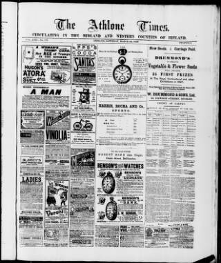 cover page of Athlone Times published on March 19, 1898