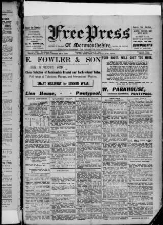 cover page of Pontypool Free Press published on June 18, 1915