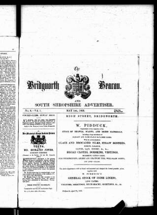 cover page of Bridgnorth Beacon and South Shropshire Advertiser published on May 1, 1853