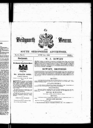cover page of Bridgnorth Beacon and South Shropshire Advertiser published on June 1, 1853