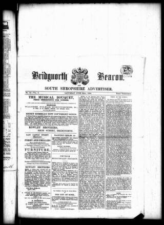 cover page of Bridgnorth Beacon and South Shropshire Advertiser published on June 24, 1854