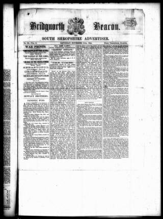 cover page of Bridgnorth Beacon and South Shropshire Advertiser published on November 11, 1854