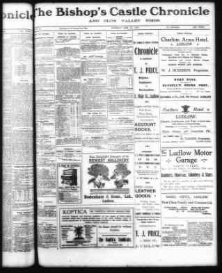 cover page of Bishop's Castle Chronicle & Clun Valley Times published on June 10, 1911
