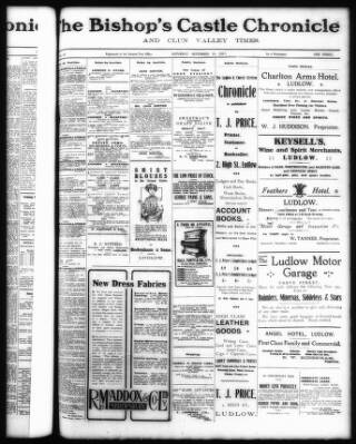 cover page of Bishop's Castle Chronicle & Clun Valley Times published on September 16, 1911