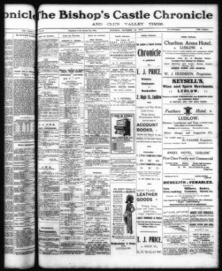 cover page of Bishop's Castle Chronicle & Clun Valley Times published on November 18, 1911