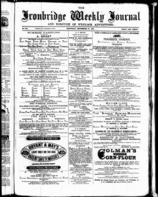 cover page of Ironbridge Weekly Journal and Borough of Wenlock Advertiser published on September 17, 1870