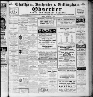cover page of Chatham, Rochester and Brompton Observer published on February 2, 1934