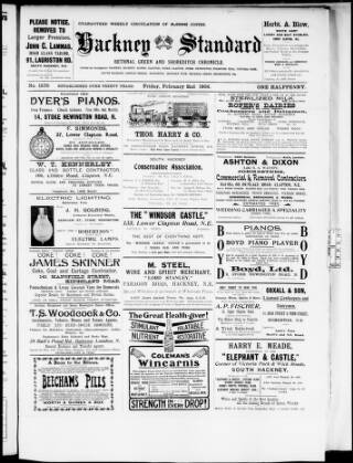 cover page of Hackney Standard, Bethnal Green and Shoreditch Chronicle published on February 2, 1906